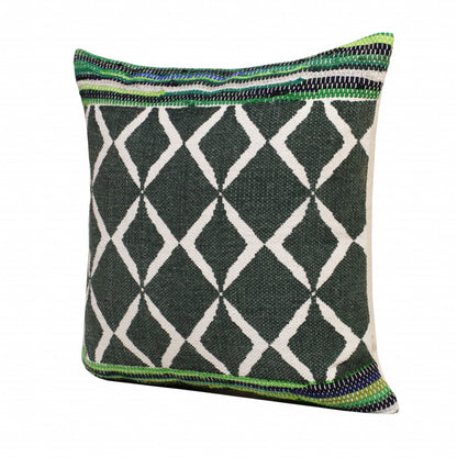 20" X 20" Green Blue And White 100% Cotton Geometric Zippered Pillow FurniFindUSA