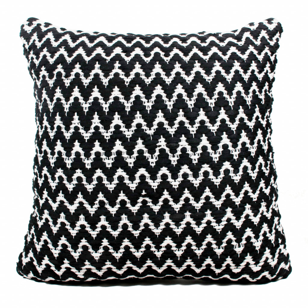 20" X 20" Black And White Polyester Chevron Zippered Pillow FurniFindUSA