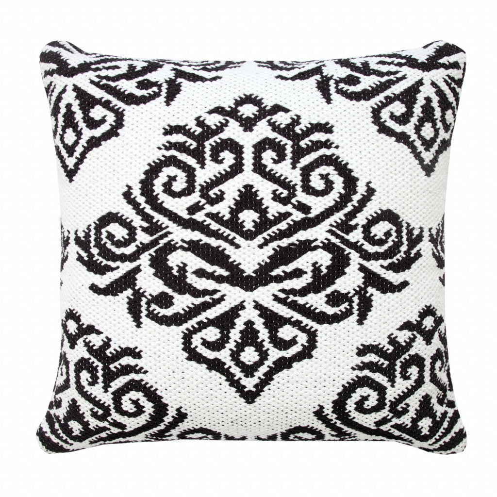 20" X 20" White And Black 100% Cotton Damask Zippered Pillow FurniFindUSA