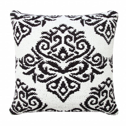 20" X 20" White And Black 100% Cotton Damask Zippered Pillow FurniFindUSA