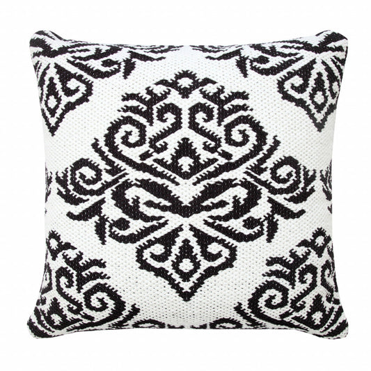 20" X 20" White And Black 100% Cotton Damask Zippered Pillow FurniFindUSA