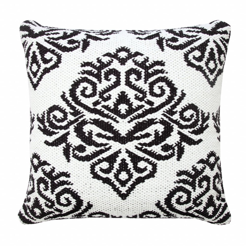 20" X 20" White And Black 100% Cotton Damask Zippered Pillow HomeRoots