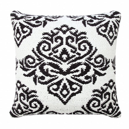20" X 20" White And Black 100% Cotton Damask Zippered Pillow HomeRoots