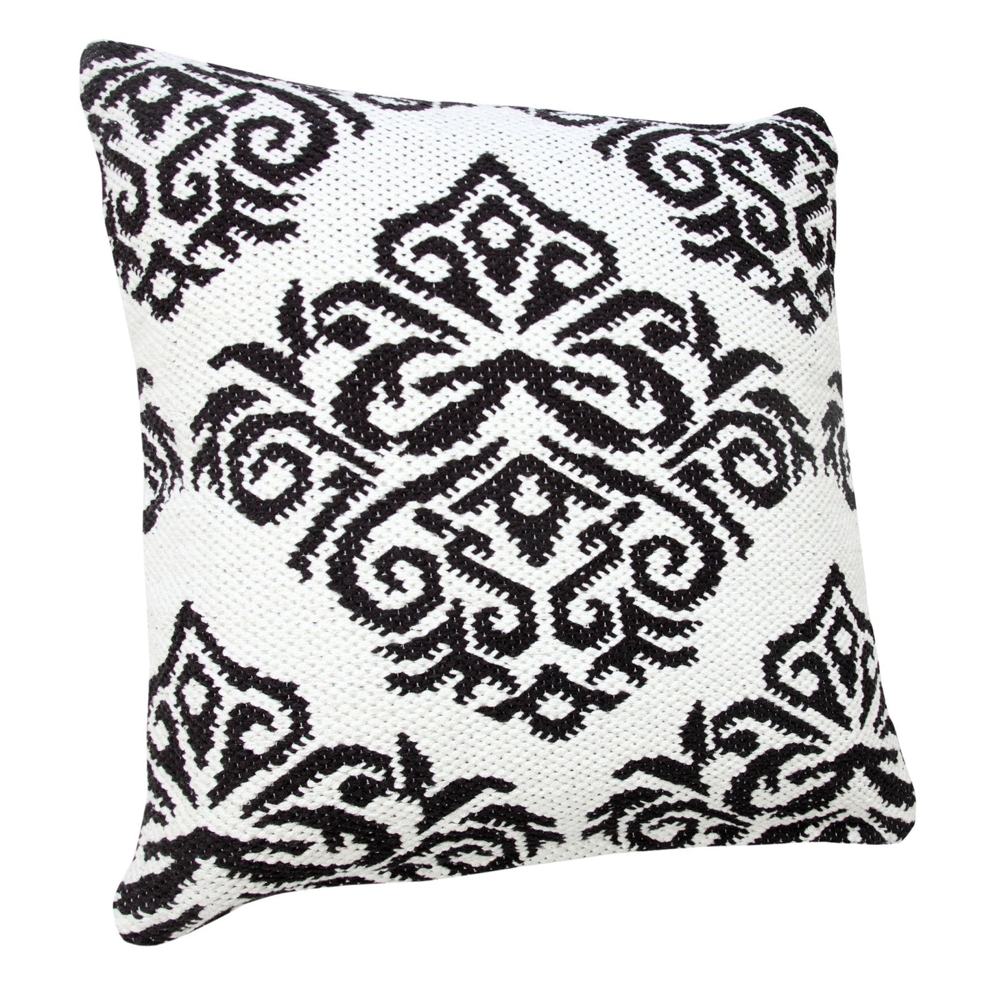 20" X 20" White And Black 100% Cotton Damask Zippered Pillow FurniFindUSA