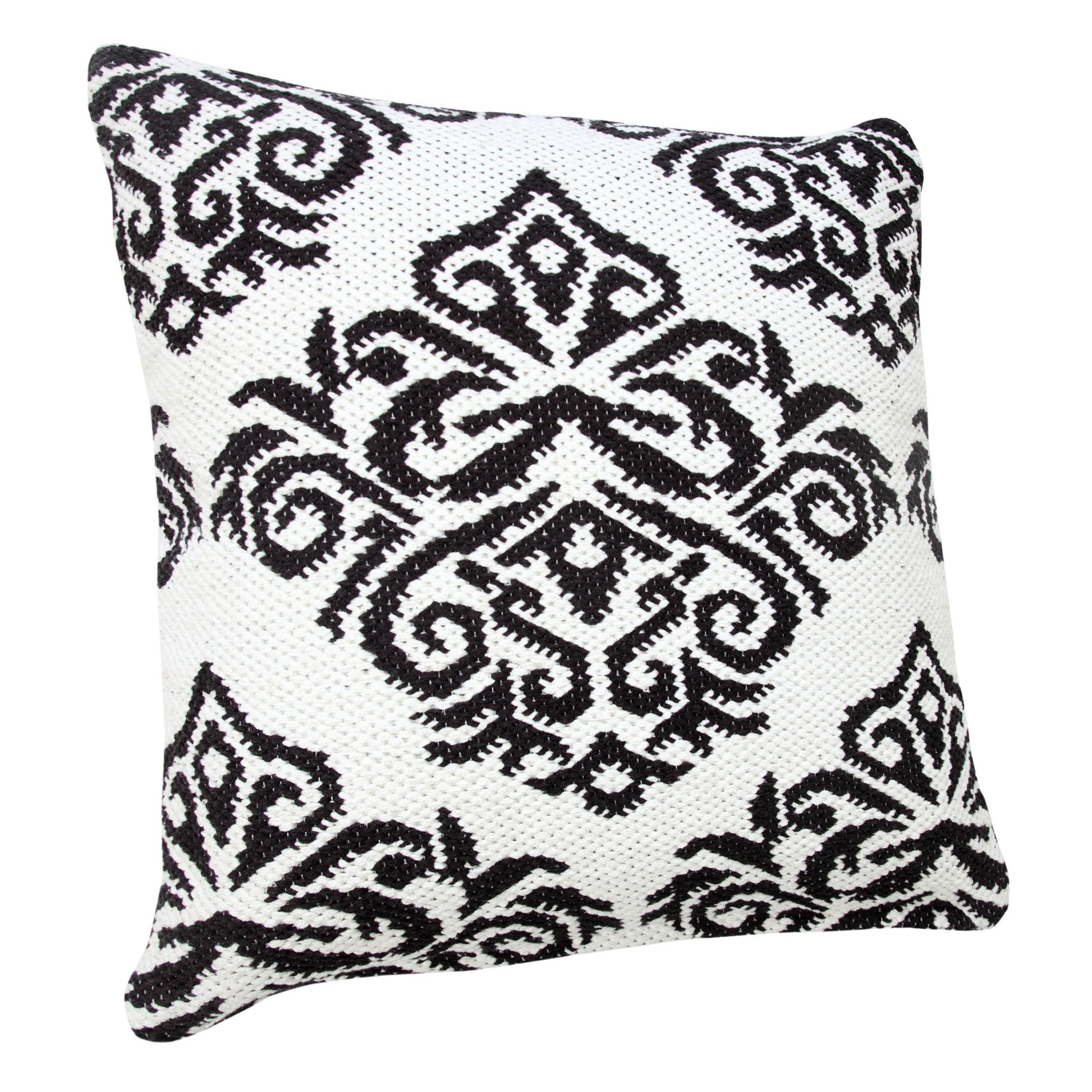 20" X 20" White And Black 100% Cotton Damask Zippered Pillow FurniFindUSA