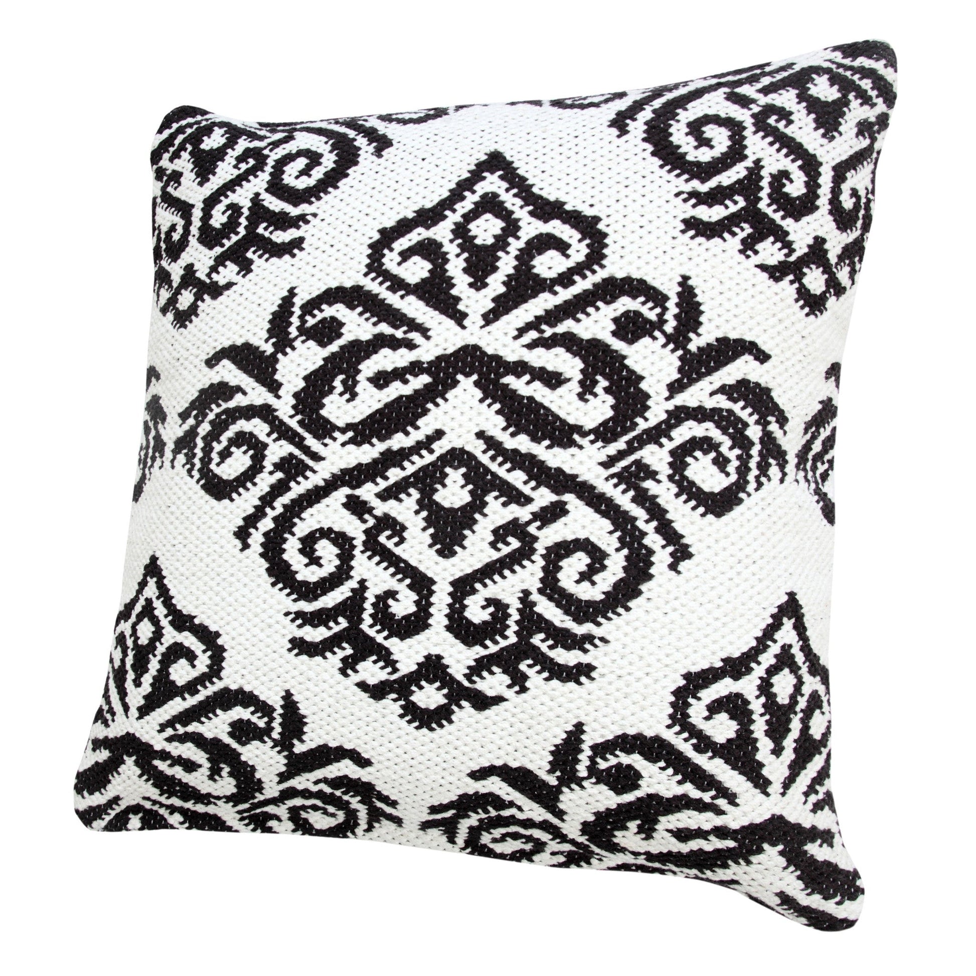 20" X 20" White And Black 100% Cotton Damask Zippered Pillow FurniFindUSA