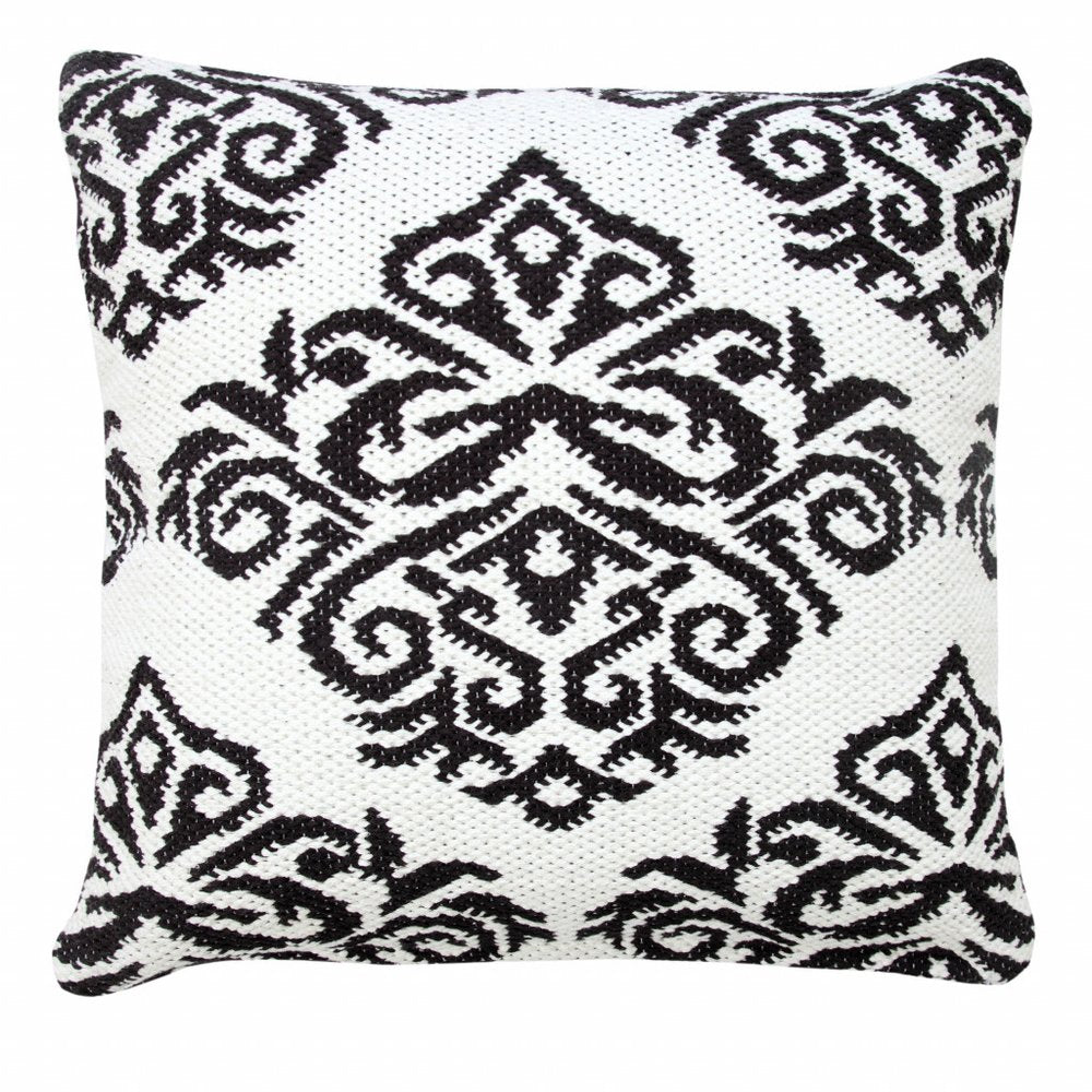 20" X 20" White And Black 100% Cotton Damask Zippered Pillow HomeRoots
