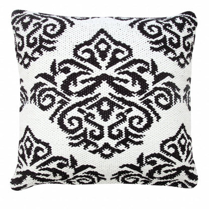 20" X 20" White And Black 100% Cotton Damask Zippered Pillow HomeRoots