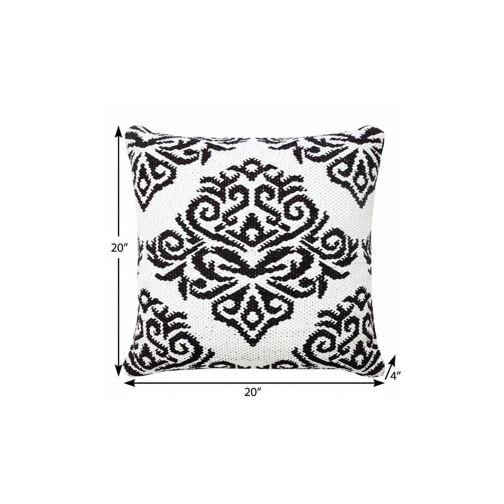 20" X 20" White And Black 100% Cotton Damask Zippered Pillow — view 7