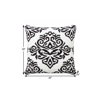 20" X 20" White And Black 100% Cotton Damask Zippered Pillow HomeRoots