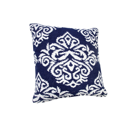 20" X 20" Blue And White 100% Cotton Damask Zippered Pillow FurniFindUSA