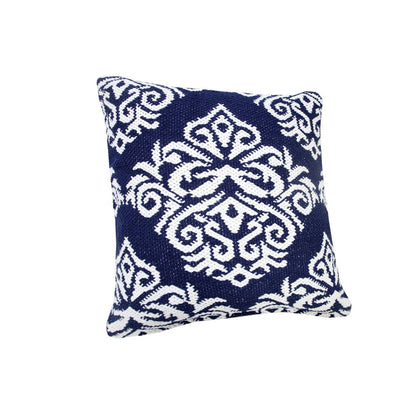 20" Blue And White Damask Cotton Throw Pillow HomeRoots