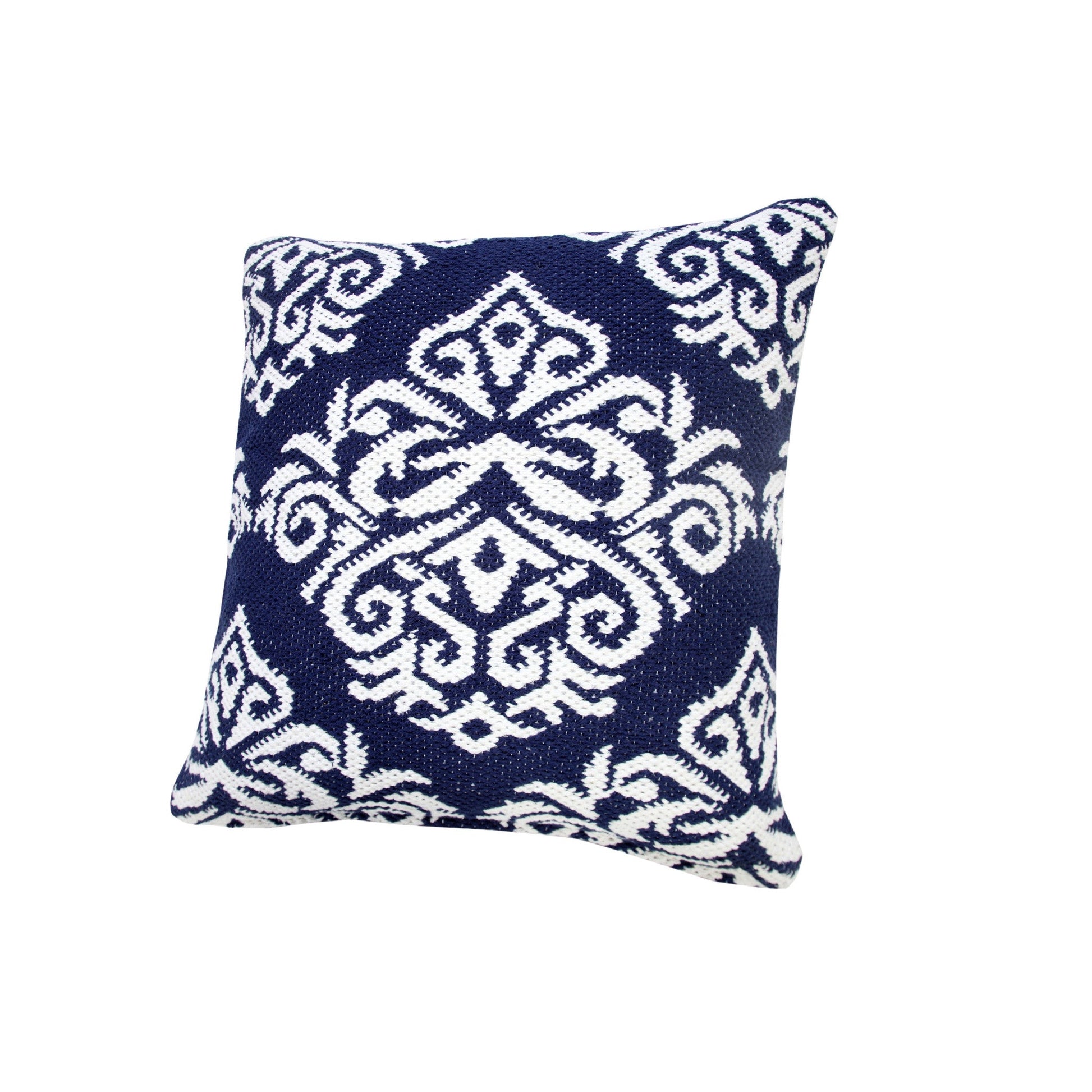 20" X 20" Blue And White 100% Cotton Damask Zippered Pillow FurniFindUSA