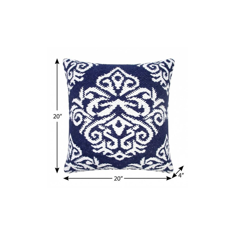20" Blue And White Damask Cotton Throw Pillow — view 7