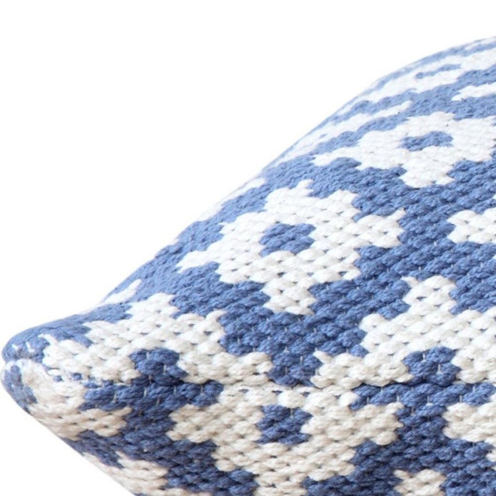 20" X 20" Blue And White 100% Cotton Geometric Zippered Pillow — view 9