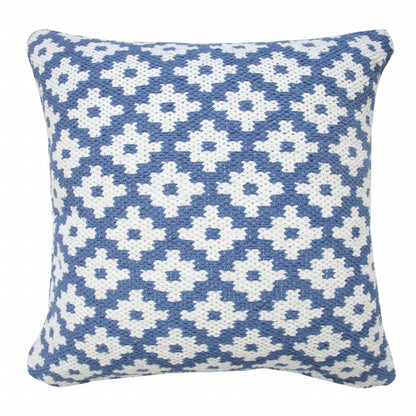 20" X 20" Blue And White 100% Cotton Geometric Zippered Pillow HomeRoots