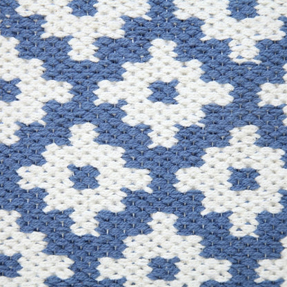 20" X 20" Blue And White 100% Cotton Geometric Zippered Pillow HomeRoots