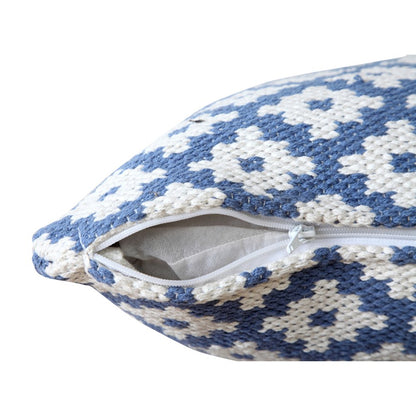 20" X 20" Blue And White 100% Cotton Geometric Zippered Pillow HomeRoots