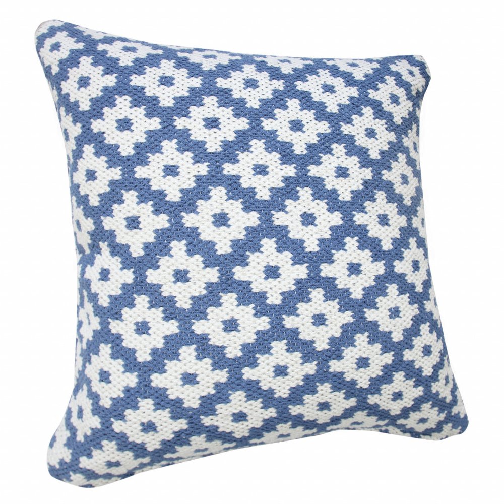 20" X 20" Blue And White 100% Cotton Geometric Zippered Pillow — view 4