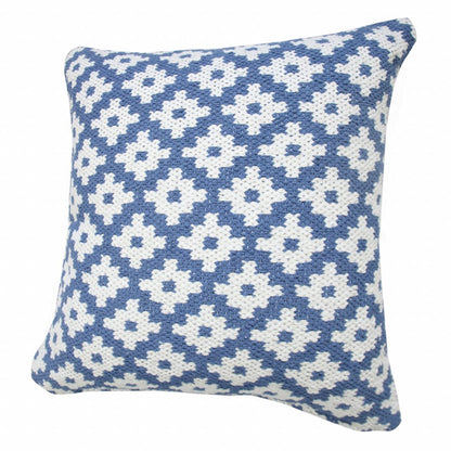 20" X 20" Blue And White 100% Cotton Geometric Zippered Pillow HomeRoots
