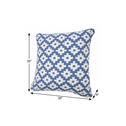 20" X 20" Blue And White 100% Cotton Geometric Zippered Pillow HomeRoots