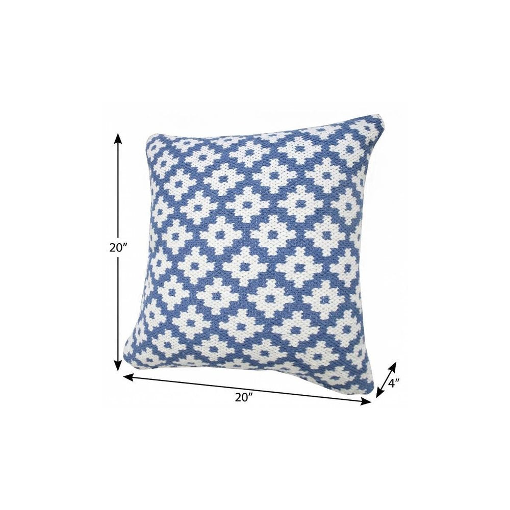 20" X 20" Blue And White 100% Cotton Geometric Zippered Pillow — view 10
