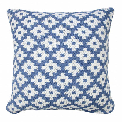 20" X 20" Blue And White 100% Cotton Geometric Zippered Pillow HomeRoots