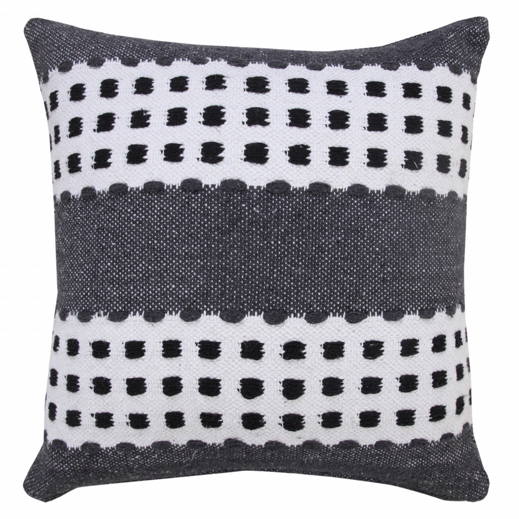 20" X 20" Black Gray And White 100% Cotton Striped Zippered Pillow FurniFindUSA