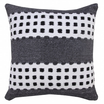 20" X 20" Black Gray And White 100% Cotton Striped Zippered Pillow FurniFindUSA
