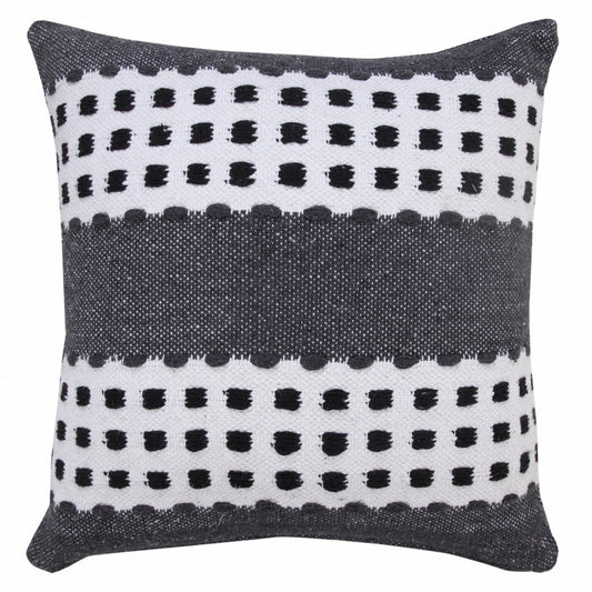 20" X 20" Black Gray And White 100% Cotton Striped Zippered Pillow FurniFindUSA