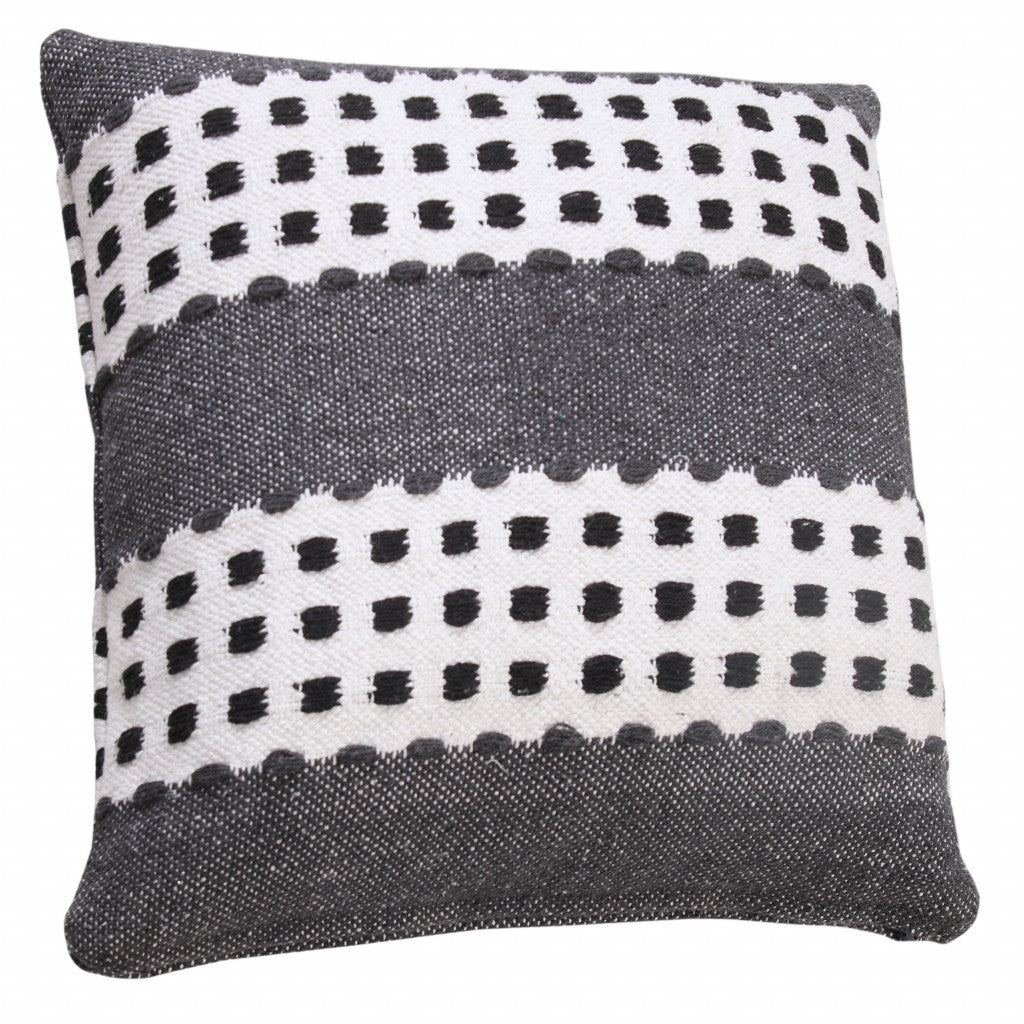 20" X 20" Black Gray And White 100% Cotton Striped Zippered Pillow FurniFindUSA