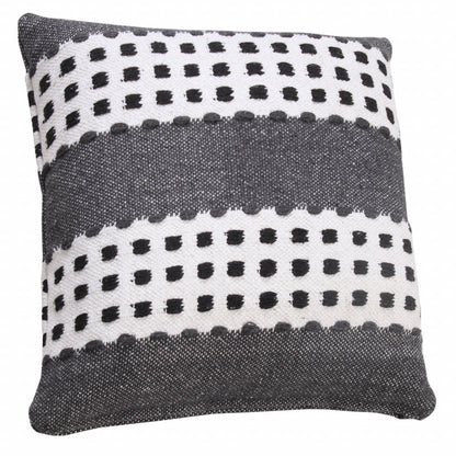 20" X 20" Black Gray And White 100% Cotton Striped Zippered Pillow FurniFindUSA