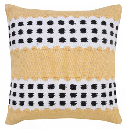 20" X 20" Yellow Black And White 100% Cotton Striped Zippered Pillow FurniFindUSA