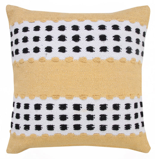20" X 20" Yellow Black And White 100% Cotton Striped Zippered Pillow FurniFindUSA