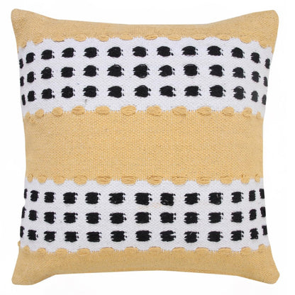 20" X 20" Yellow Black And White 100% Cotton Striped Zippered Pillow HomeRoots