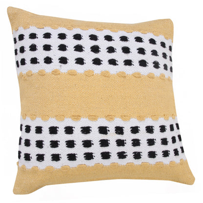 20" X 20" Yellow Black And White 100% Cotton Striped Zippered Pillow FurniFindUSA
