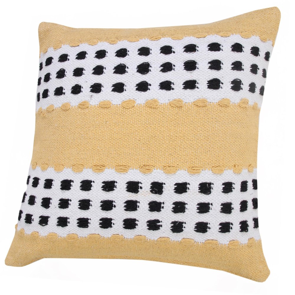 20" X 20" Yellow Black And White 100% Cotton Striped Zippered Pillow — view 4