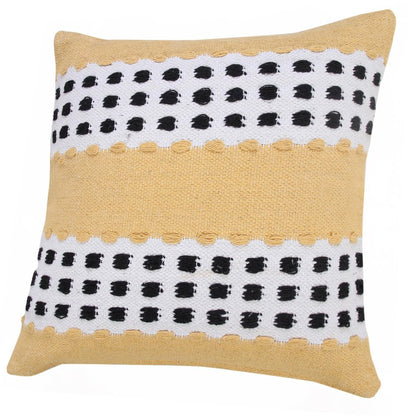 20" X 20" Yellow Black And White 100% Cotton Striped Zippered Pillow HomeRoots