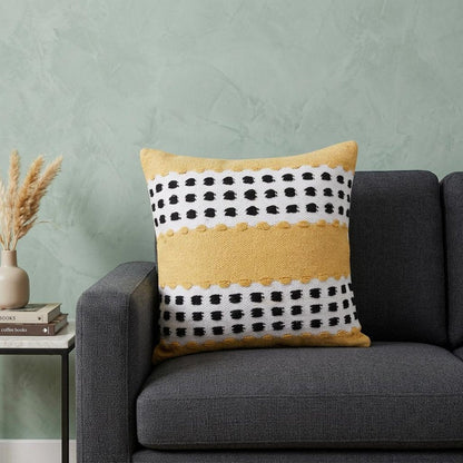 20" X 20" Yellow Black And White 100% Cotton Striped Zippered Pillow HomeRoots