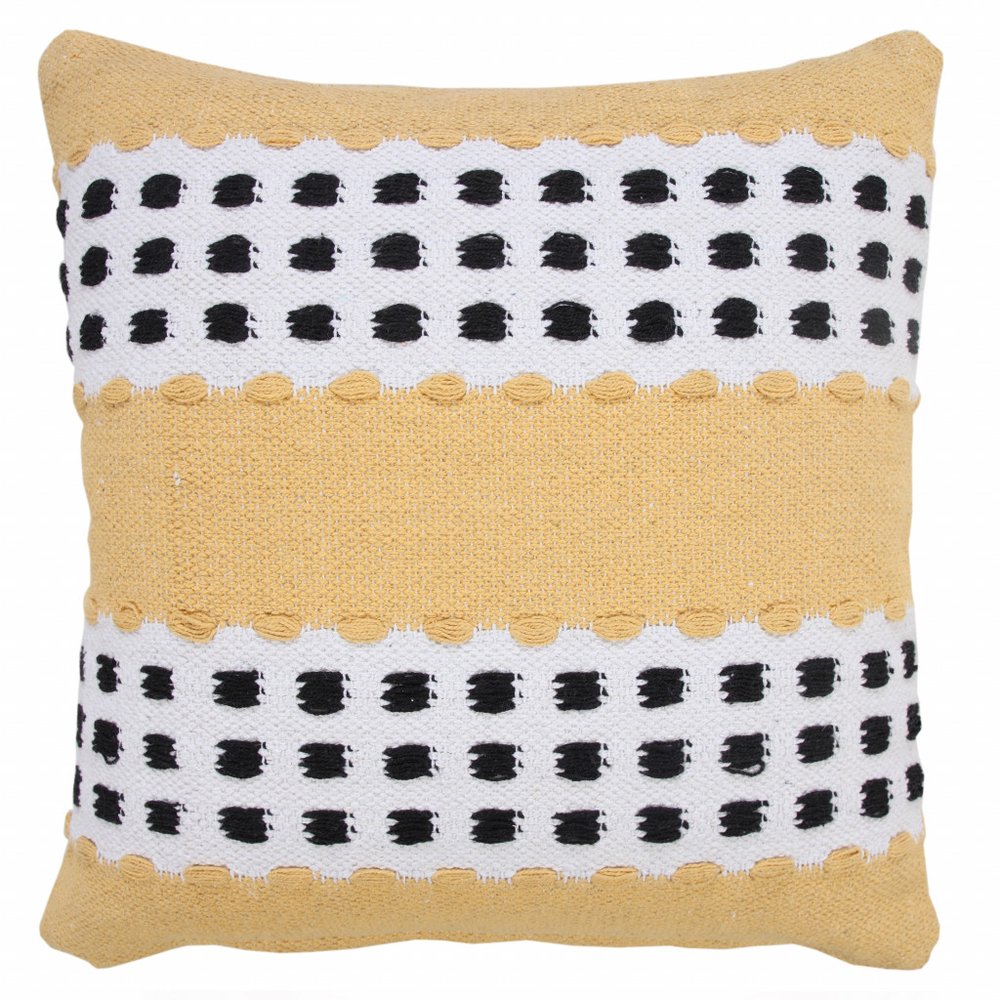 20" X 20" Yellow Black And White 100% Cotton Striped Zippered Pillow HomeRoots