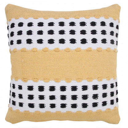 20" X 20" Yellow Black And White 100% Cotton Striped Zippered Pillow HomeRoots