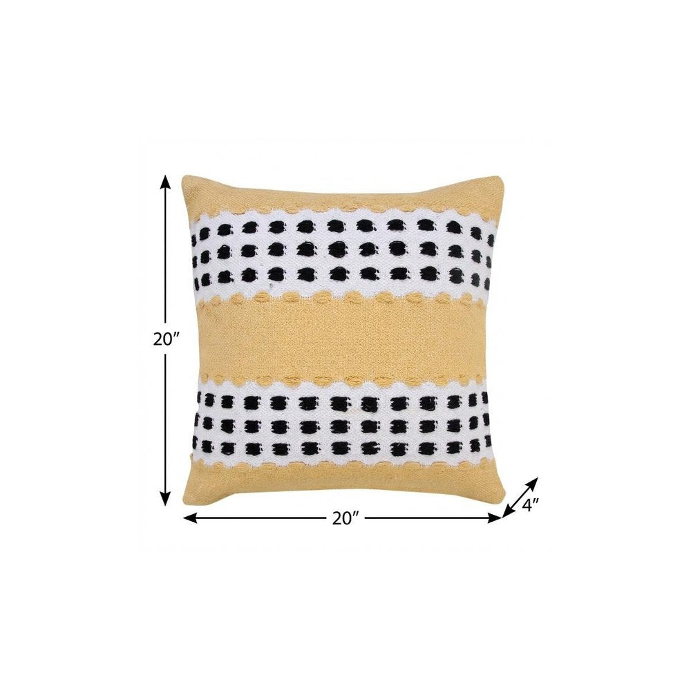20" X 20" Yellow Black And White 100% Cotton Striped Zippered Pillow — view 9