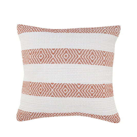 20" X 20" Orange And White 100% Cotton Striped Zippered Pillow FurniFindUSA