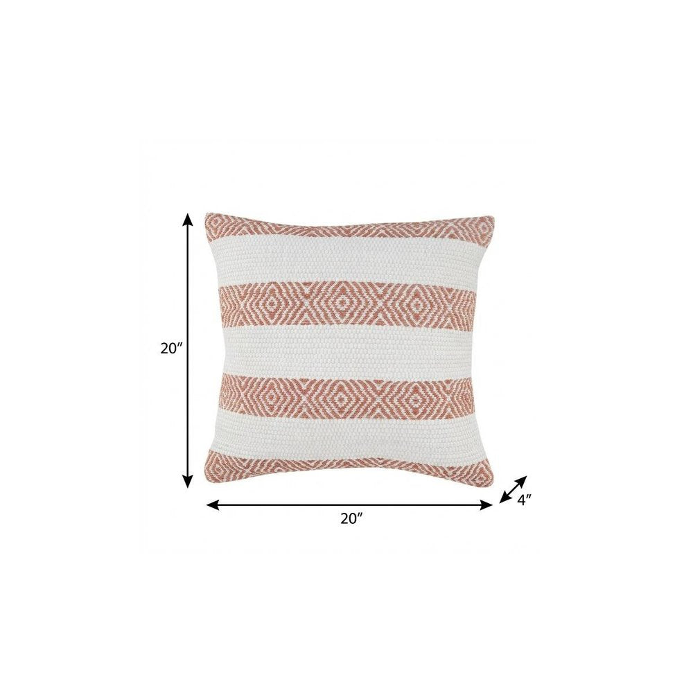 20" Orange And White Geo Striped Cotton Throw Pillow HomeRoots