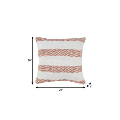 20" Orange And White Geo Striped Cotton Throw Pillow HomeRoots
