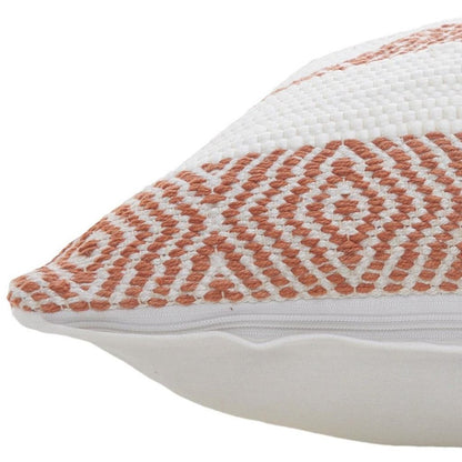20" Orange And White Geo Striped Cotton Throw Pillow HomeRoots