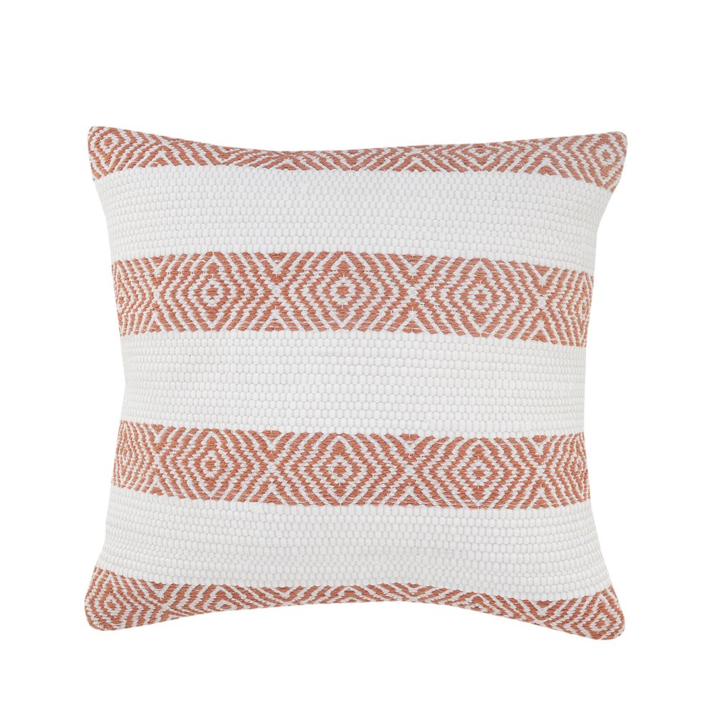 20" Orange And White Geo Striped Cotton Throw Pillow — view 1
