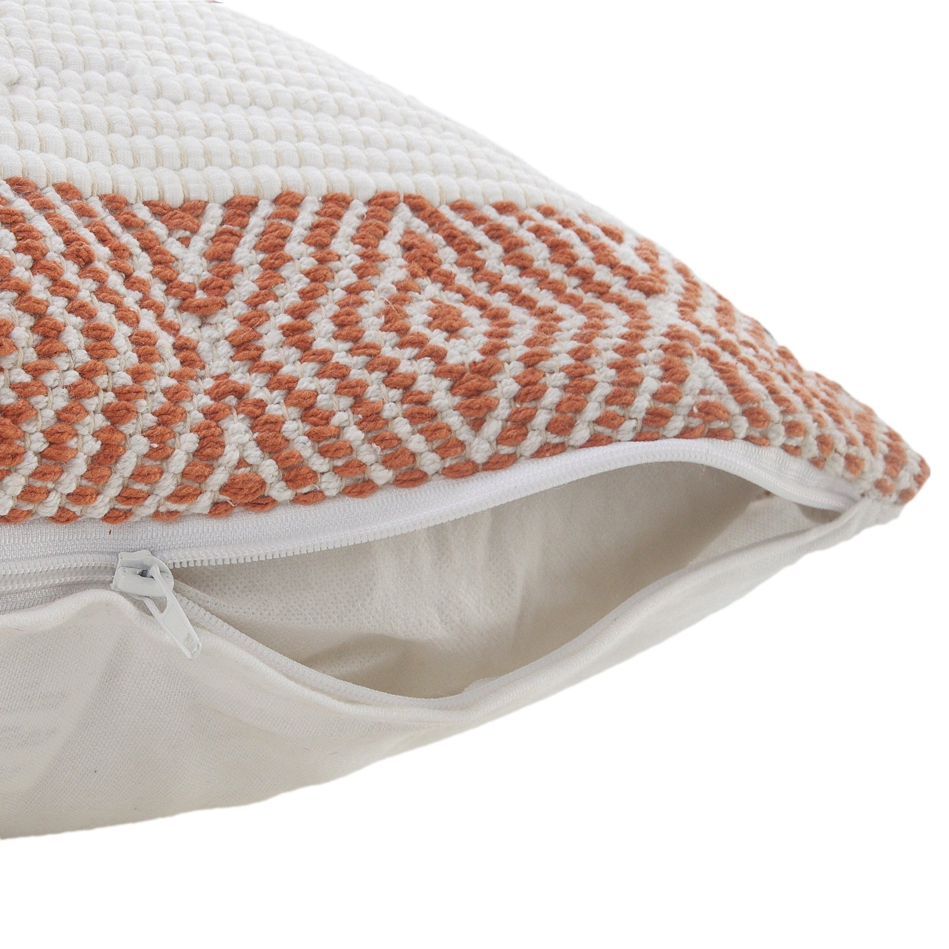 20" X 20" Orange And White 100% Cotton Striped Zippered Pillow FurniFindUSA