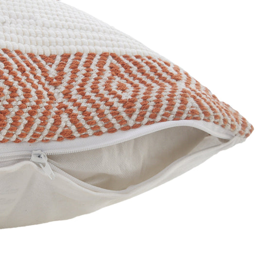 20" X 20" Orange And White 100% Cotton Striped Zippered Pillow FurniFindUSA