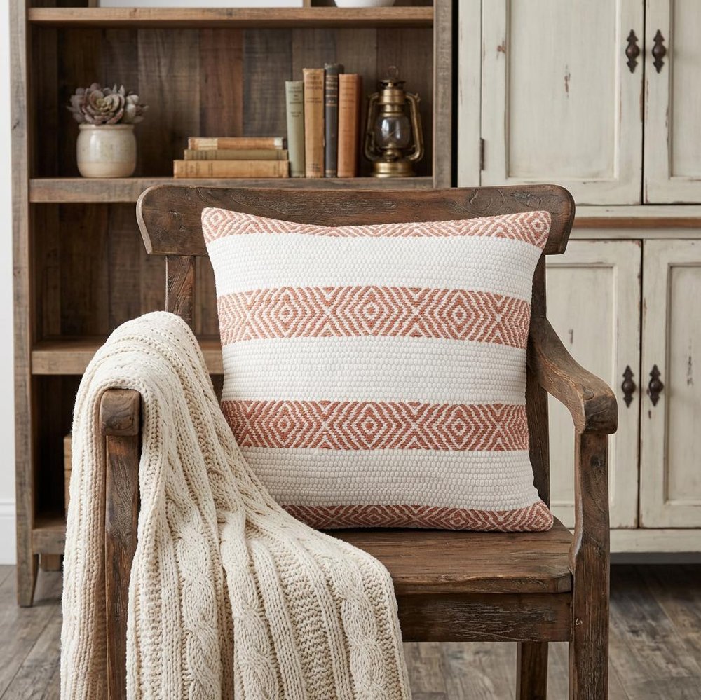 20" Orange And White Geo Striped Cotton Throw Pillow HomeRoots